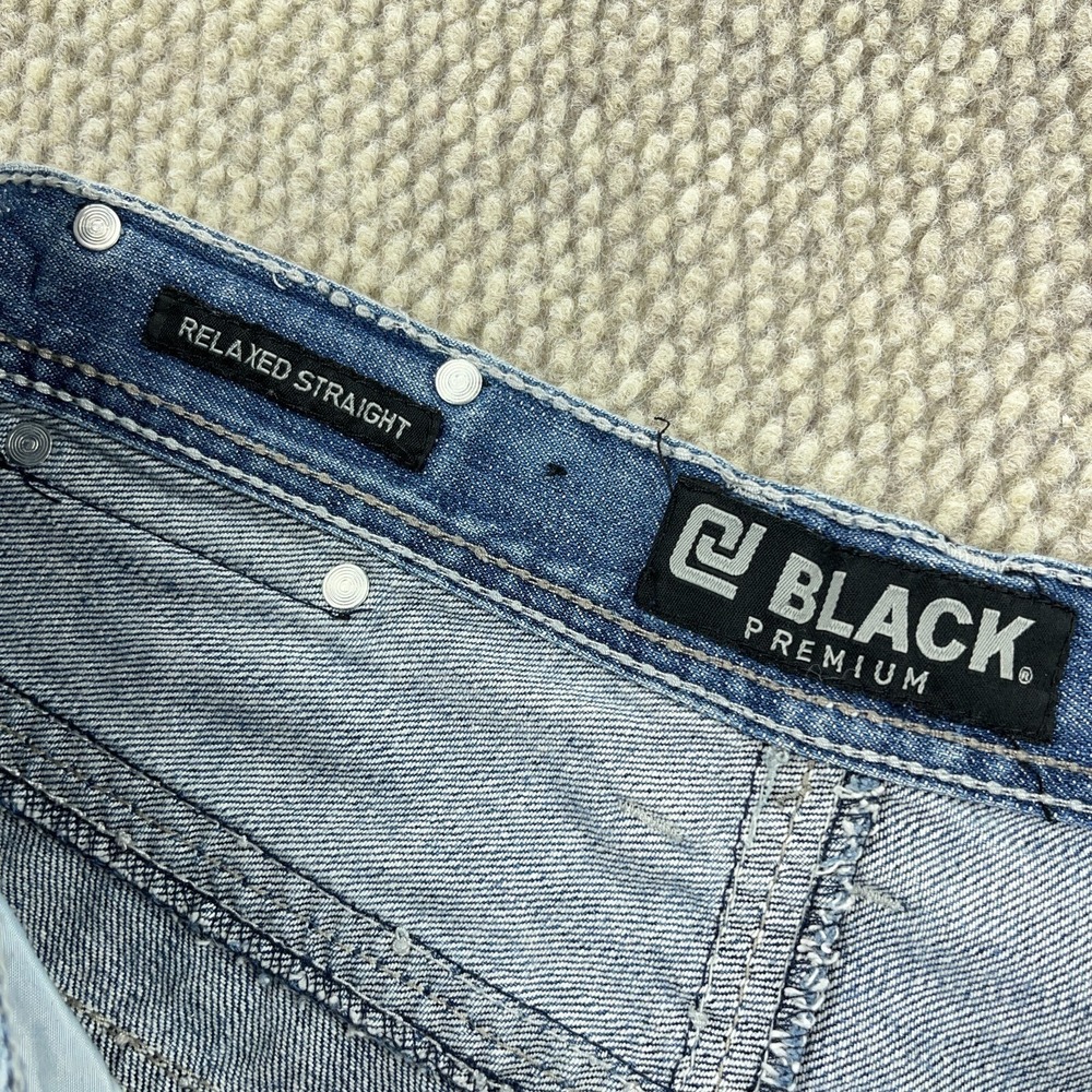 CJ Black Jeans Men 30x32 Relaxed Straight Flap Pockets Embroidered Med Wash Fade - Picture 7 of 16
